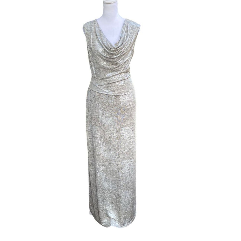 Connected Apparel Ladies‎ Long Length Sleeveless Metallic Cowl Neck Lined Size 8